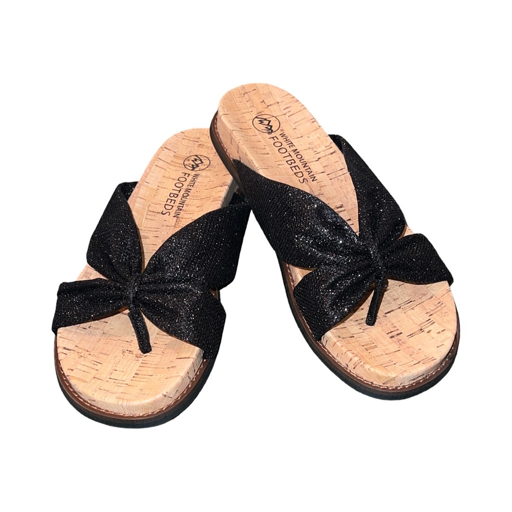 White Mountain Malanga Thong Sandals Black Glitter Fabric Size 8.5 New